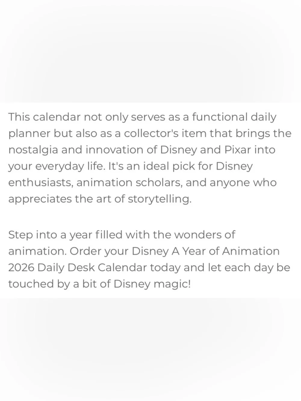 Disney A Year of Animation 2026 Desk Calendar NIB